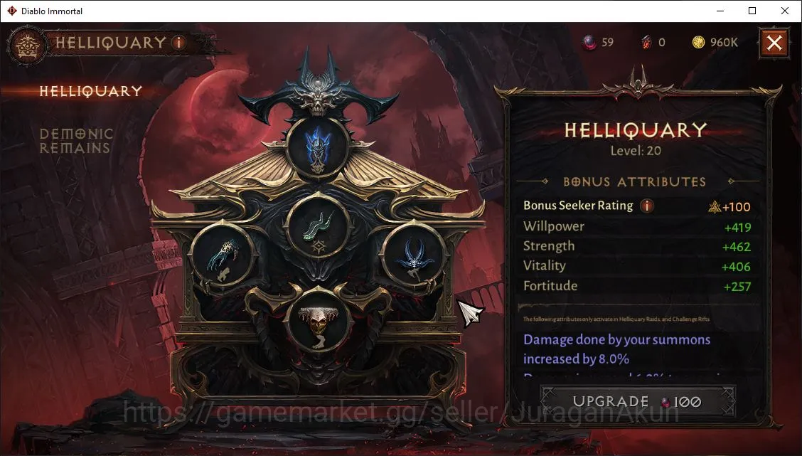 Diablo Immortal Accounts Mid-Tier SEA-izual|Lv60(478)Crusader|28K CR|Reso 390|Hell III|Paragon Harbinger|Hell Lv 3
