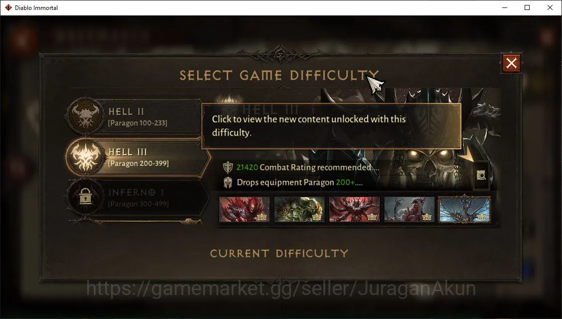 Diablo Immortal Accounts Mid-Tier SEA-izual|Lv60(478)Crusader|28K CR|Reso 390|Hell III|Paragon Harbinger|Hell Lv 4