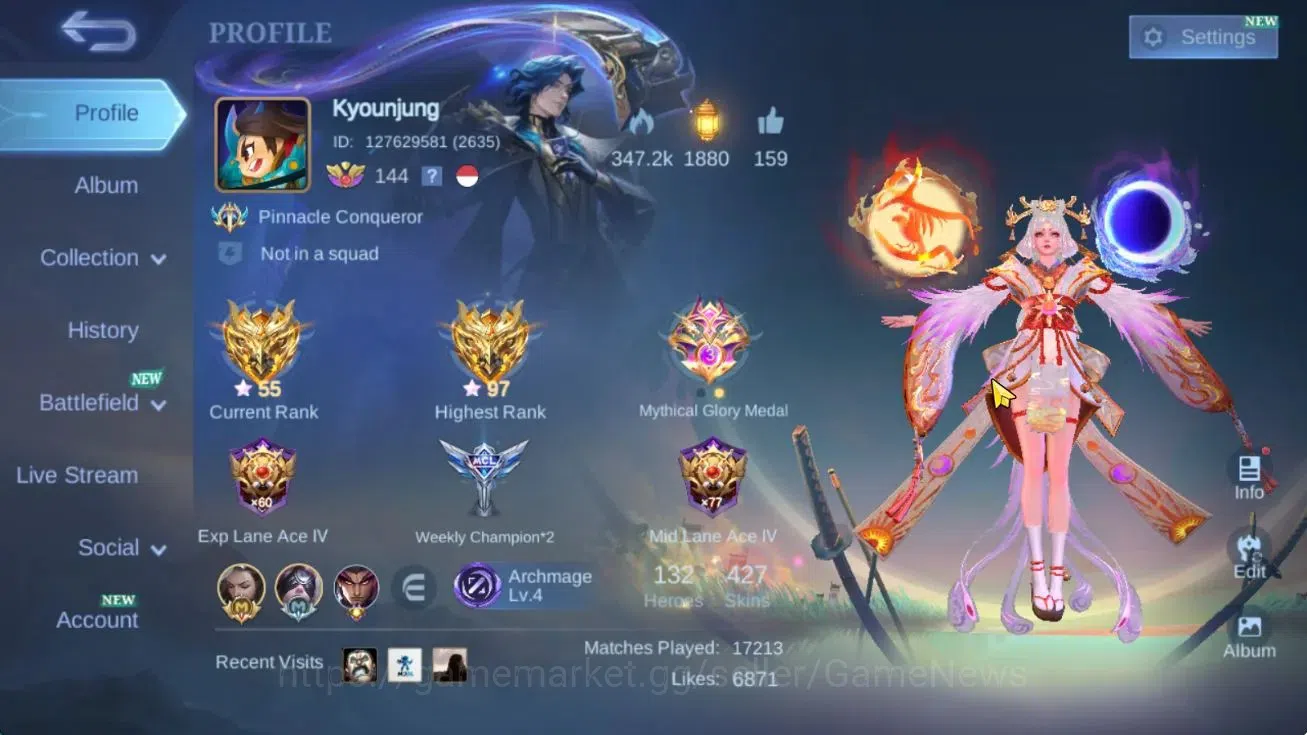 Mobile Legends: Bang Bang Accounts Hero 132|Skin 427|WDP 54 Day|Legend Lunox,JJK Xavi image 2