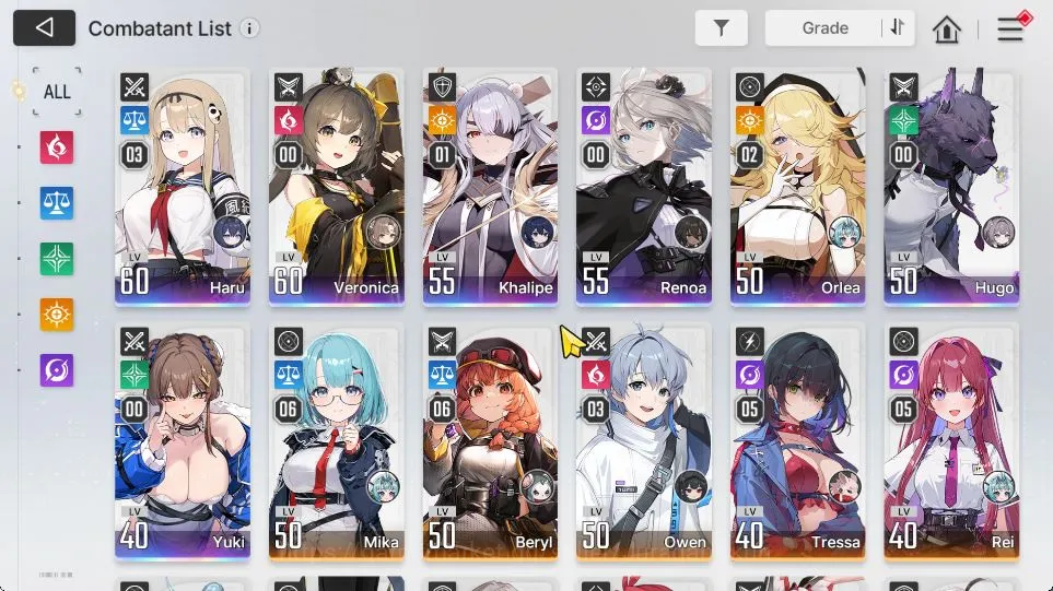 Chaos Zero Nightmare Accounts GLOBAL Lv52|Well Build|7 SSR 2 Limit(HaruM3+Sign,Yuki,OrleaM2,KhalipeM1,Vero,Renoa,Hugo)|4 SSR 4