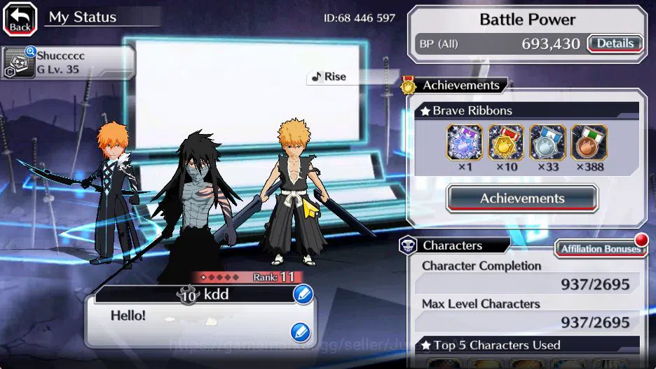 Bleach: Brave Souls Accounts Mid-Tier [GLOBAL]46K Orbs|Trio TYBW25 (Mayuri,Rangiku,Toshiro) Ichigo Mungetsu, Gremmy 9th 2