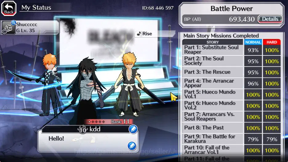 Bleach: Brave Souls Accounts Mid-Tier [GLOBAL]46K Orbs|Trio TYBW25 (Mayuri,Rangiku,Toshiro) Ichigo Mungetsu, Gremmy 9th 3