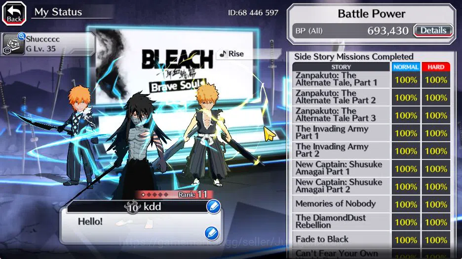 Bleach: Brave Souls Accounts Mid-Tier [GLOBAL]46K Orbs|Trio TYBW25 (Mayuri,Rangiku,Toshiro) Ichigo Mungetsu, Gremmy 9th 4