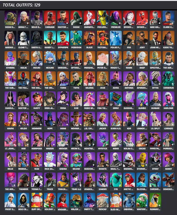Fortnite Accounts GLOBAL|129 Total Outfits(Renegade Lynx,Spectra Knight,Eren Jaeger)+ 130 Pickaxes + 126 Gliders|EPIC