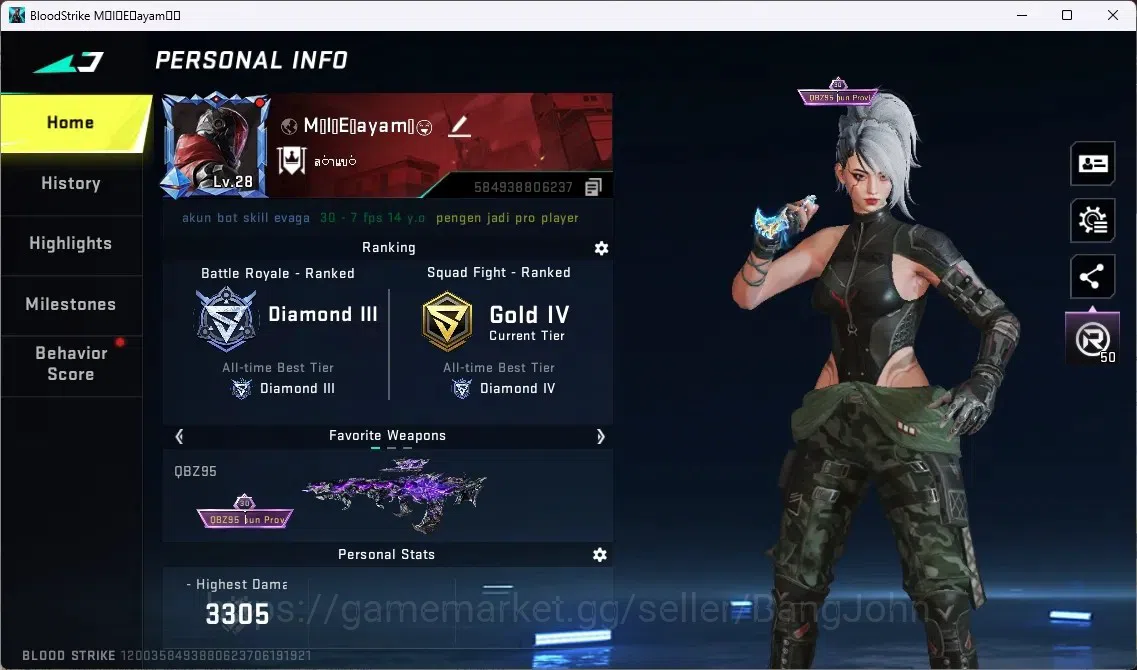 Blood Strike Accounts ASIA | 1 ETERNAL: QBZ95 - WHISPER | 1 ULTRA MELEE image 1