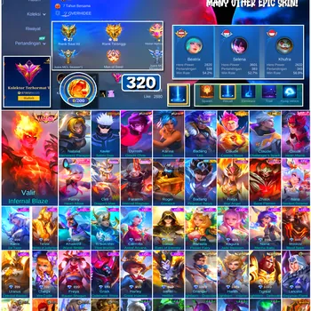 Mobile Legends: Bang Bang Accounts #4463 320 Skins | Valir Infernal Blaze (LEGEND) | Dyrroth Orochi Chris (KOF) | Karina