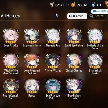 Epic Seven Accounts High-End Global Verif|14 ML(MereTeneb,SPolitis,Solitaria,SECeline,Barunka)|Theater Untouch|PoH ON|MoR