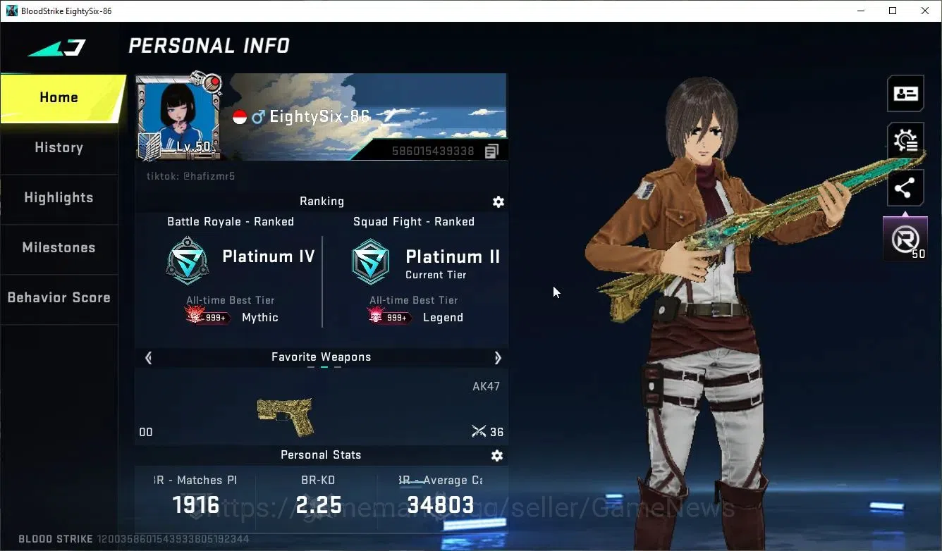 Blood Strike Accounts ASIA|ETERNAL Karl98+MELEE AXE,COLLAB 7DS AK47,BLEA image 2