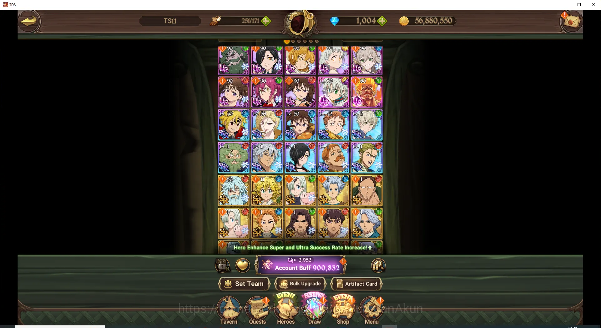 The Seven Deadly Sins: Grand Cross Accounts Midgame Asia | 900M CC | Ch 5 | Starter | 1 LR - 2 UR + 1004 Gems | Escanor 5