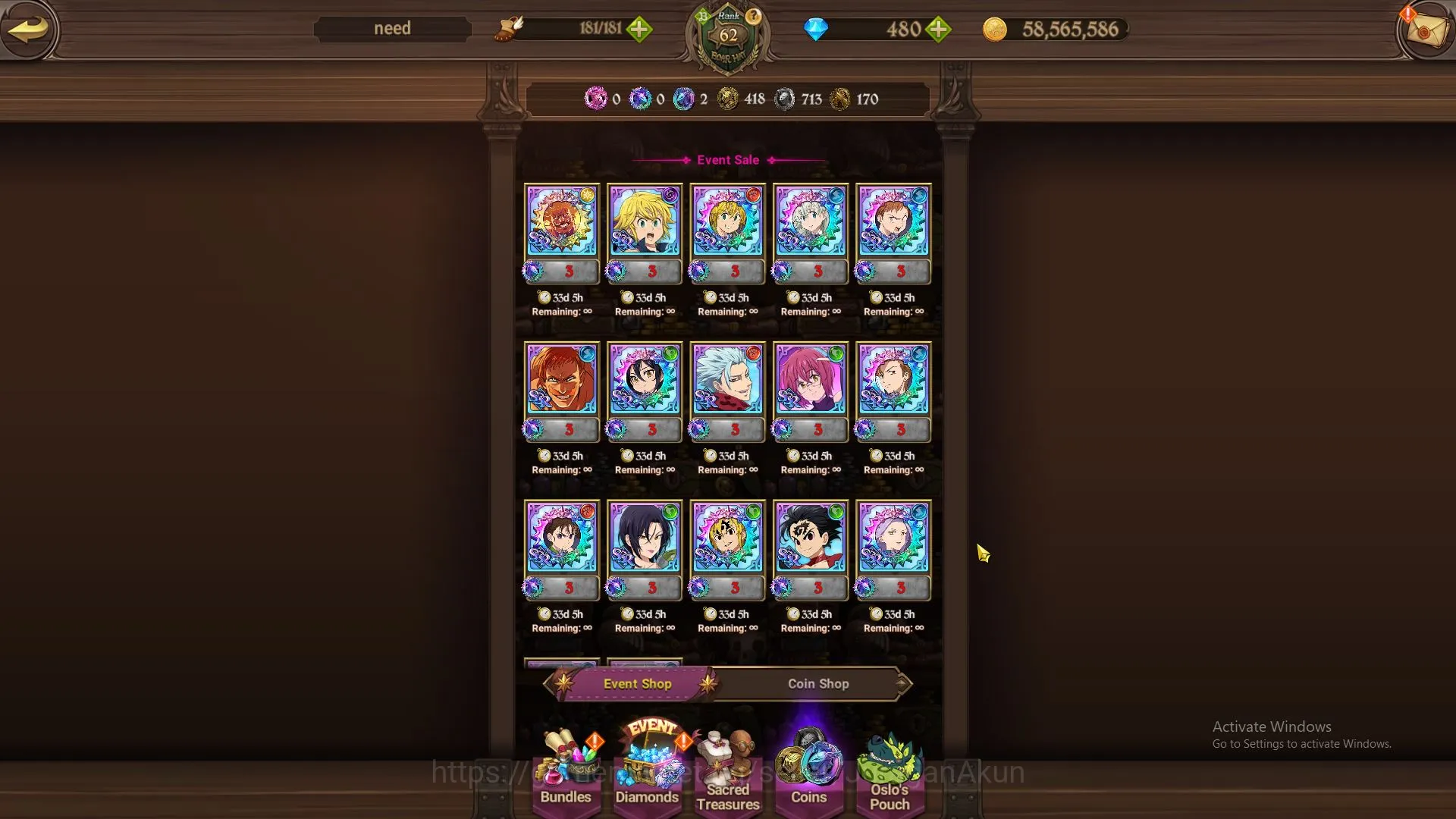 The Seven Deadly Sins: Grand Cross Accounts Midgame Global|3,2M CC|9 UR + Collab Solev + 480 3