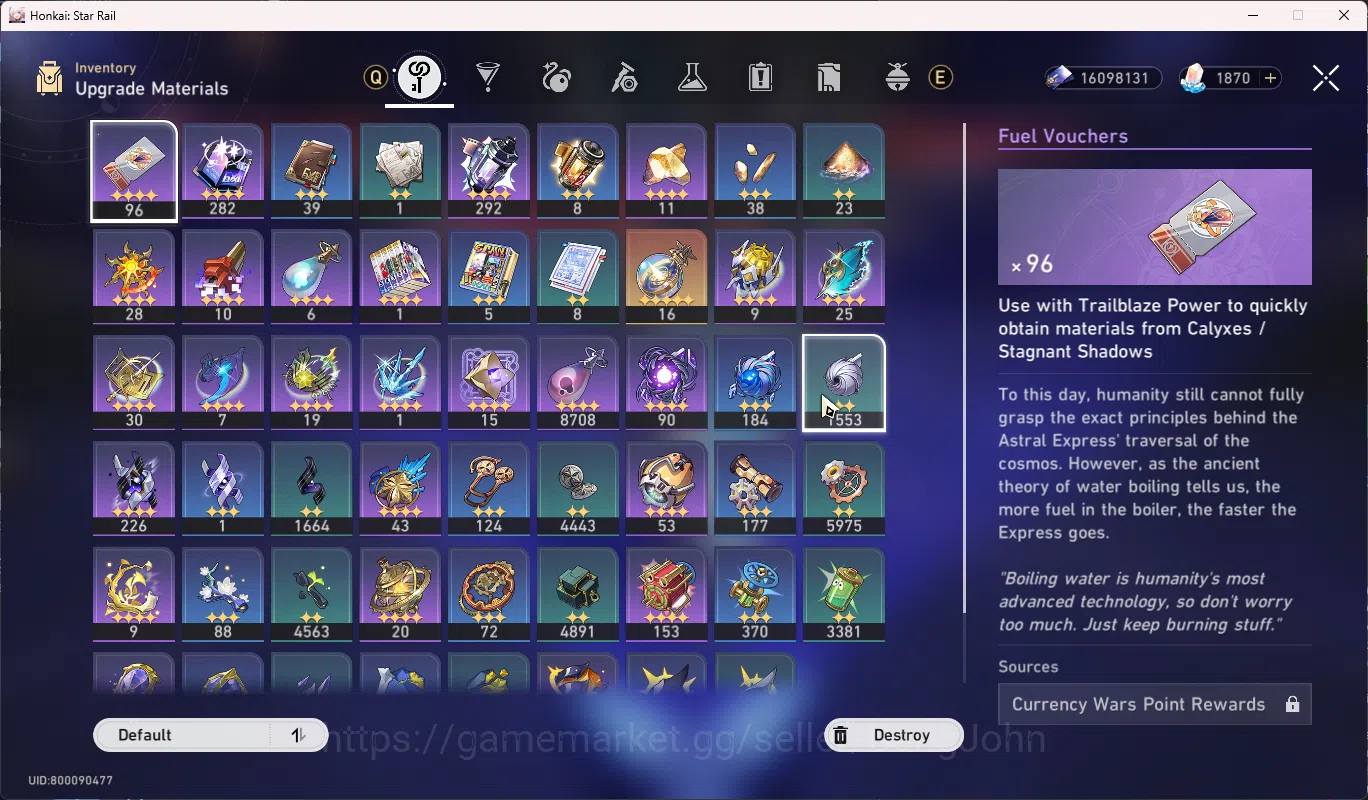 Honkai Star Rail Accounts Others ASIA | TL 70 | Stellar Jade 1870 + 4 ticket | Limited 20 | costume Ruan Mei | Yao Guang S1 12