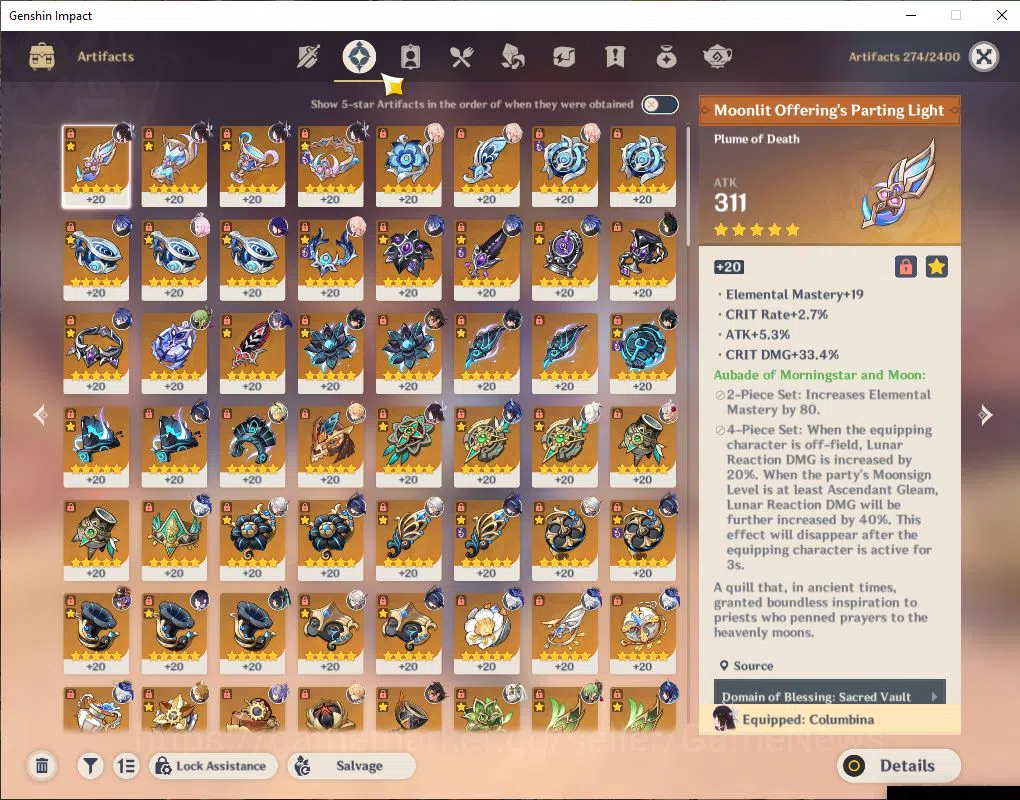 Genshin Impact Accounts ASIA|AR 59|14 Limit+9(*5WeP)|(ArlecchC1,Raiden,Clo image 9