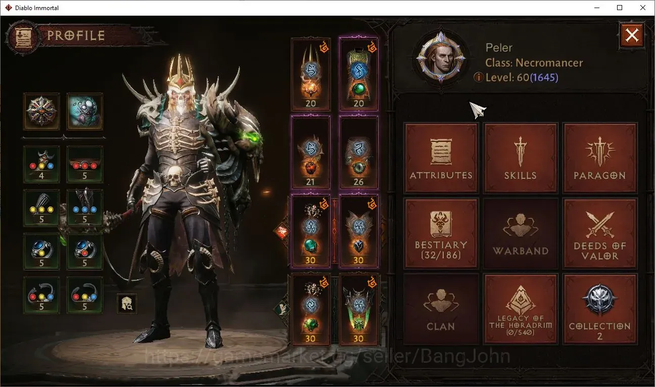 Diablo Immortal Accounts High-End EU-Kesor | Lv.60 (1645)Necromancer-Vanquiser | CR 58303 | Reso 480 | Inferno XIII|3 1