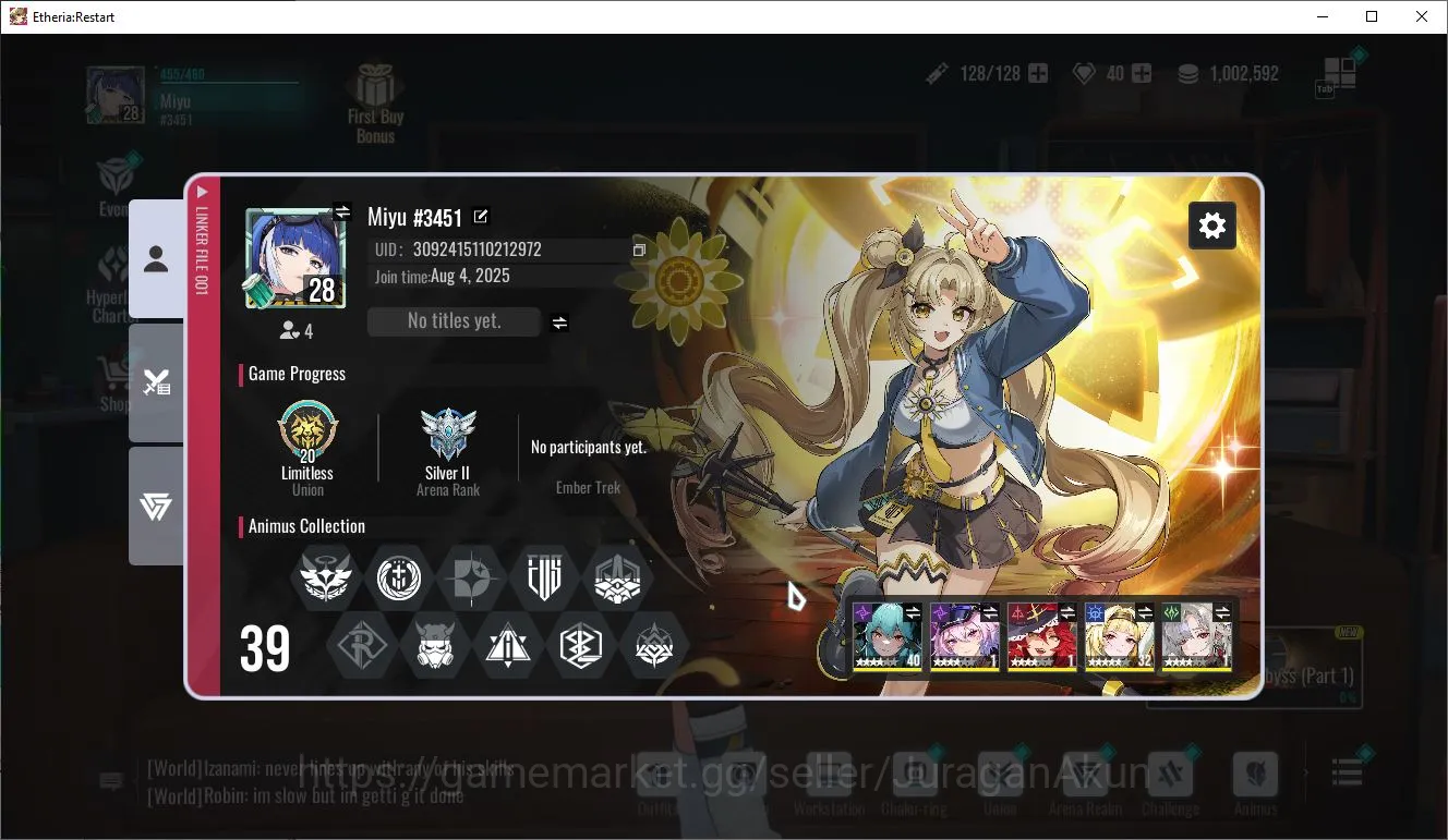Etheria: Restart Accounts Mid‑Tier Global-S9| 9 SSR (Fuqiu[P1],Shadow Sania,Liliam,Tsukiyo Mi,Veronika,etc)+23SR 2