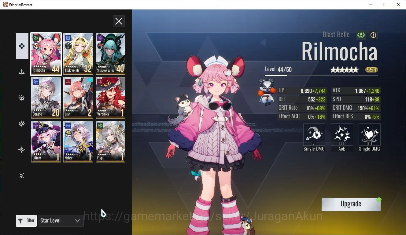 Etheria: Restart Accounts Mid‑Tier Global-S9| 9 SSR (Fuqiu[P1],Shadow Sania,Liliam,Tsukiyo Mi,Veronika,etc)+23SR 4