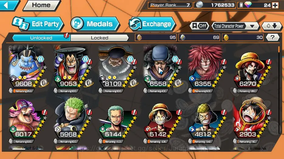 One Piece Bounty Rush Accounts Starter Global|3 META EX|Daimyo Kuari Oden,Five Elders St.Jaygarcia Saturn,Blackbeard Pirates 3