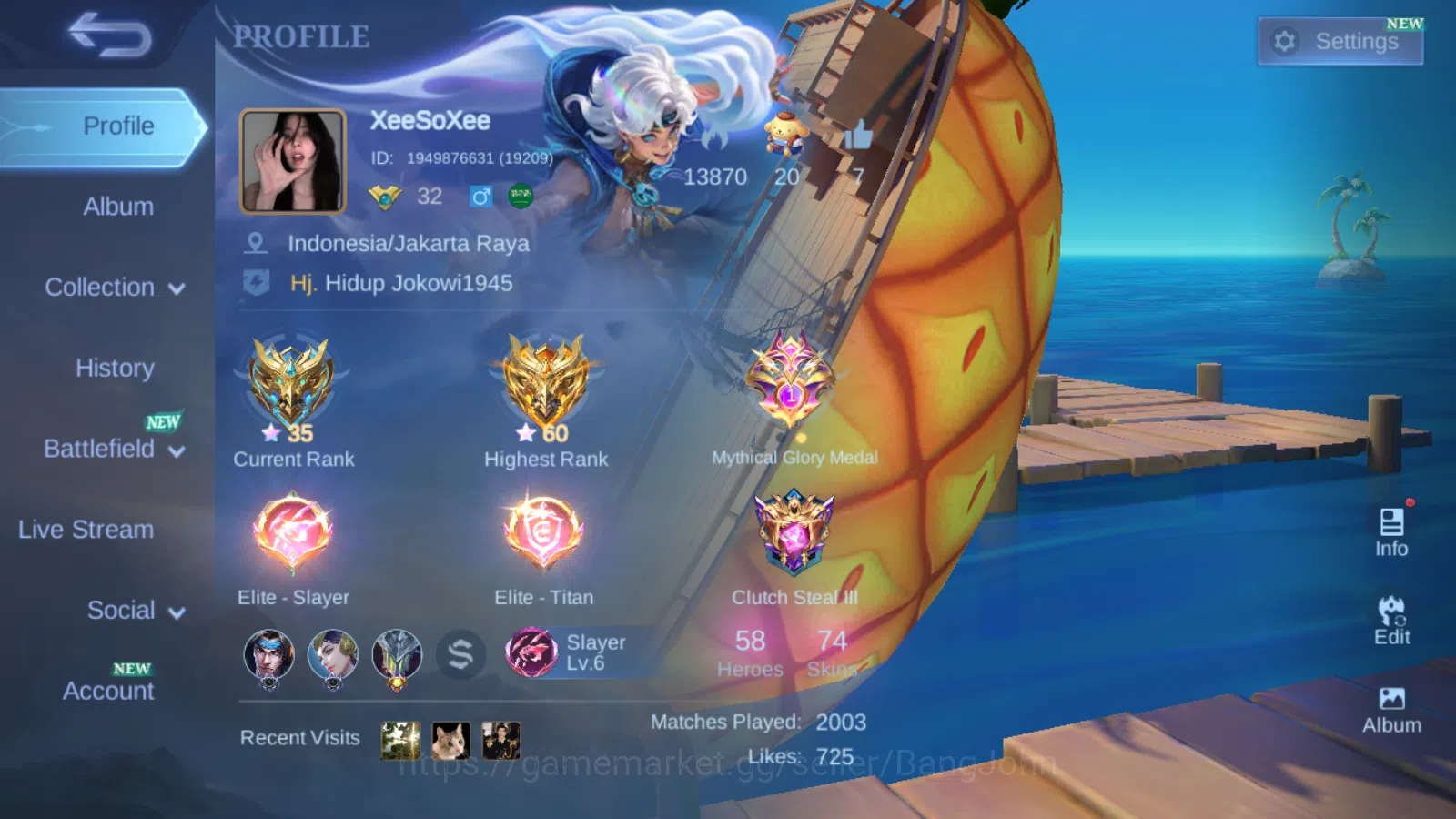 Mobile Legends: Bang Bang Accounts Hero 53 | Skin 74 | Glory | Luckybox Akai | Luckyb image 1