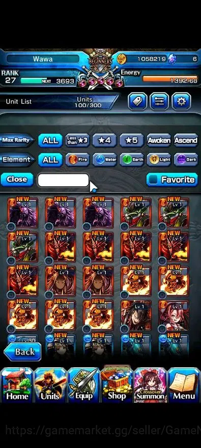 Grand Summoners Accounts Mid-Game Global|Rank 27|2 Ascend ( Young Inheritor Islid,Yuyuko Saigyouji)|Lpot 5 |Check SS(GS2575) 5