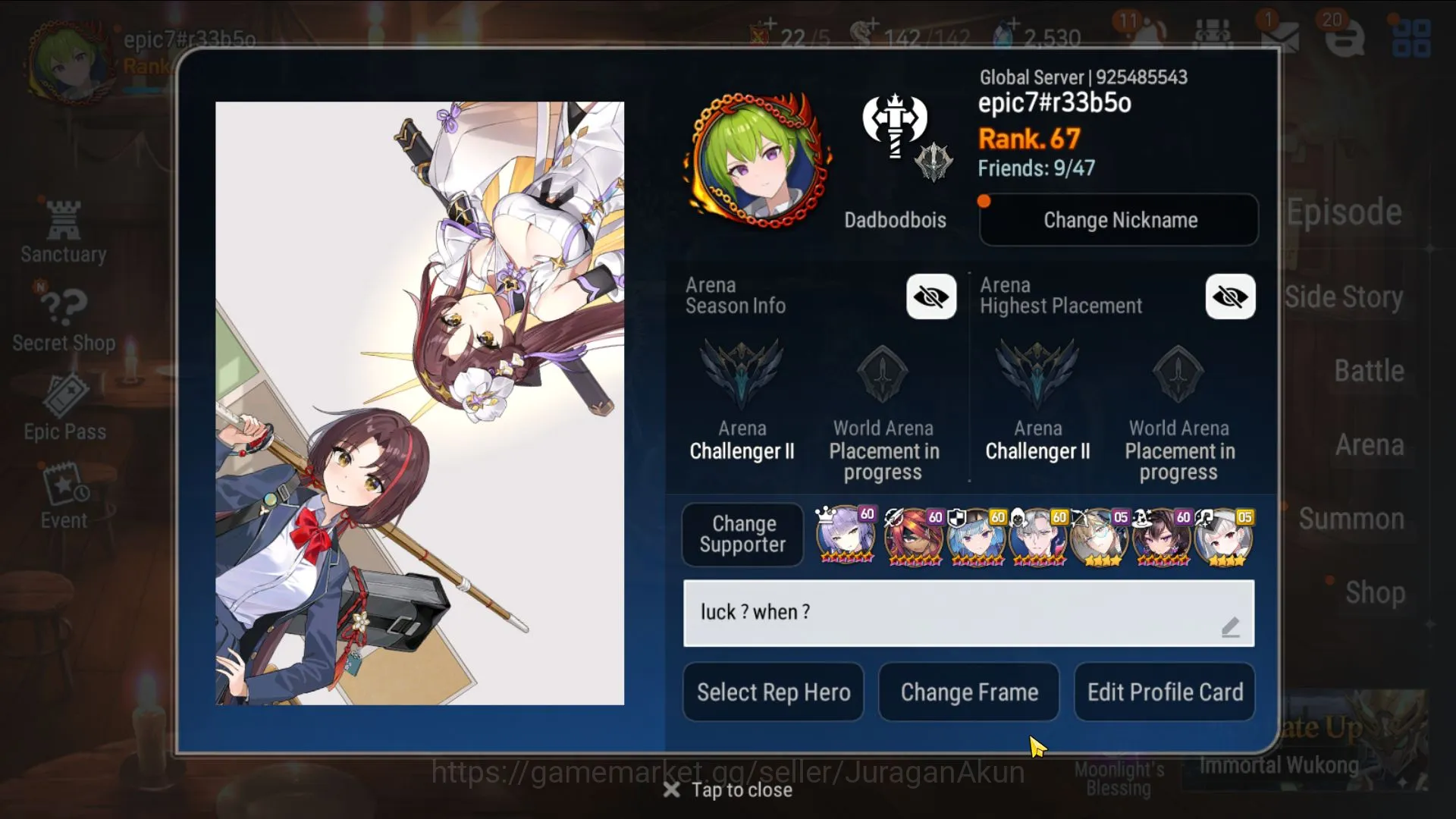 Epic Seven Accounts Mid-Tier Global|12ML(DP Aria,NC Landy,New k Adin,S Sez,DD Ray,Etc)179 Char,Limited Robin,Birgitta,|2k 7