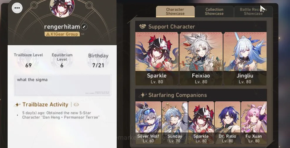 Honkai Star Rail Accounts End Game ASIA|TL69| 10 Limited |[Castorice,Jingliu,Feixiao,Sparkle,Sunday,Ruan Mei,ETC]| MC Male