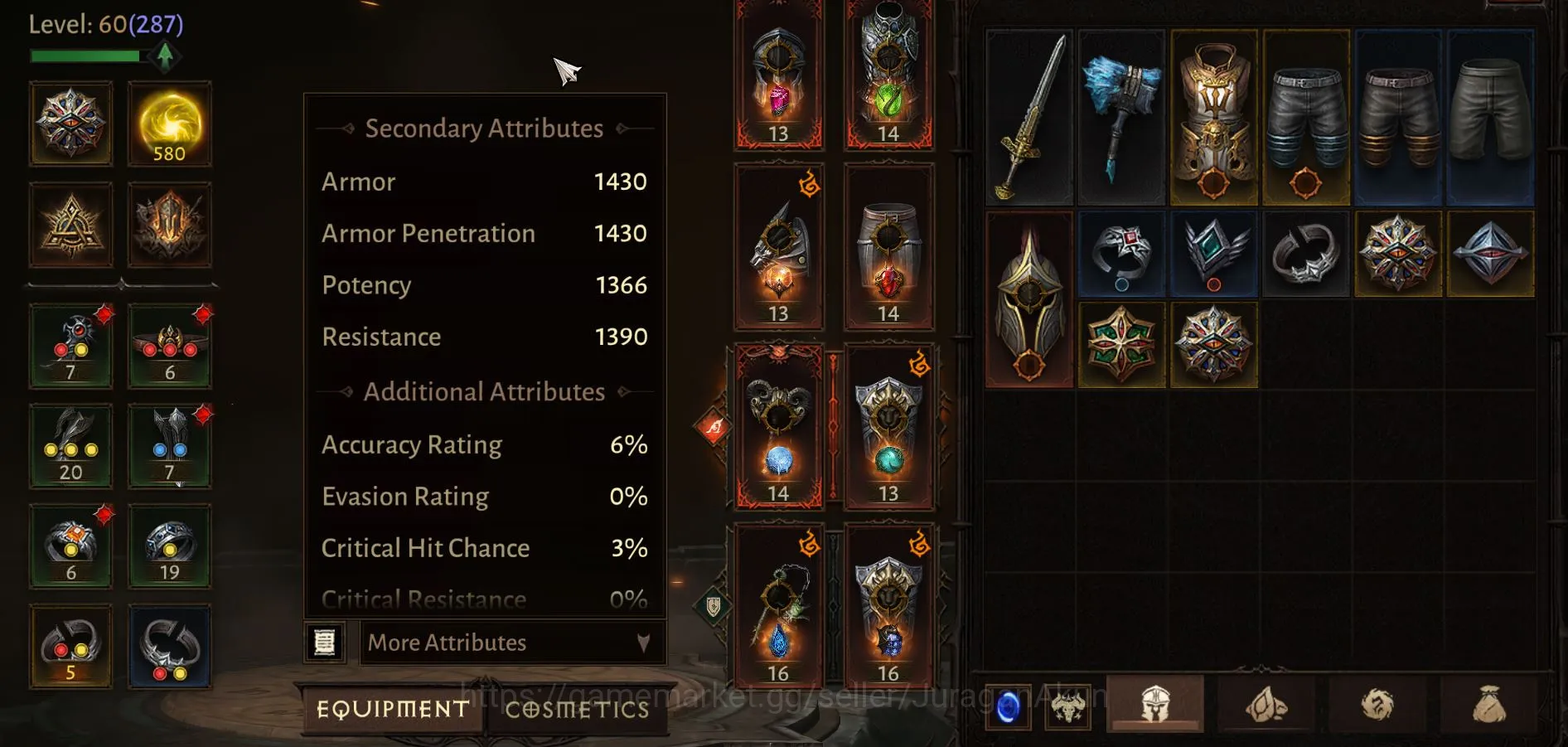 Diablo Immortal Accounts Mid-Tier SEA - Anu|Lv 60(287)|Ready Farm - Crusader 24478 CR + 580 Reso| Esessence Lvl 2 2/30 4