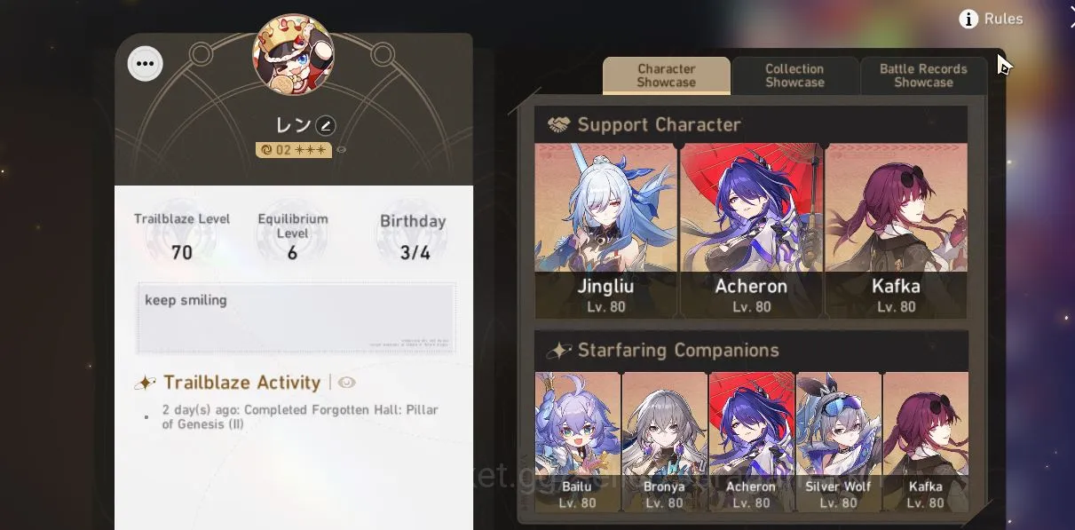 Honkai Star Rail Mid Game ASIA|TL70|10 Limited|[Acheron+Sign,Huohuo,Kafka,Ru image 1
