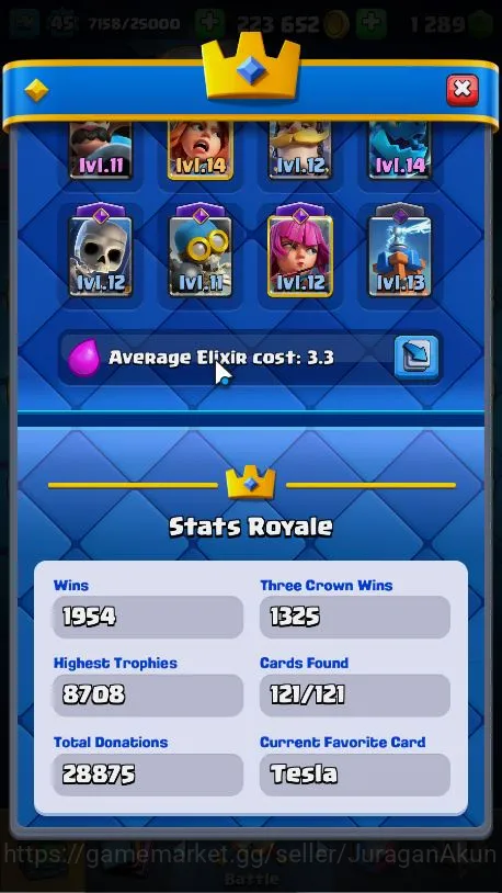 Clash Royale Accounts Midgame Lvl 45|Trophy 8535|KTL 14|Limited Skin Emote|Card 121|1 HERO,6 EVO,8 Champ,21 Legend,33 4
