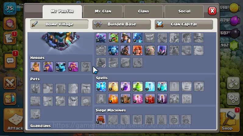 Clash of Clans Accounts Mid-Tier TH 13 - BH 6|Limited Skin|LV 75|HH 5|BK 26,AQ 45,GW 9,MP 20,RC 0|Gems 982|CN 3