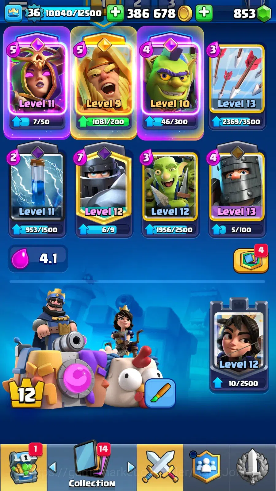 Clash Royale Accounts Lv 36|KTL 12|Trophy 7832|Card 117|1 Hero (Golden K image 19