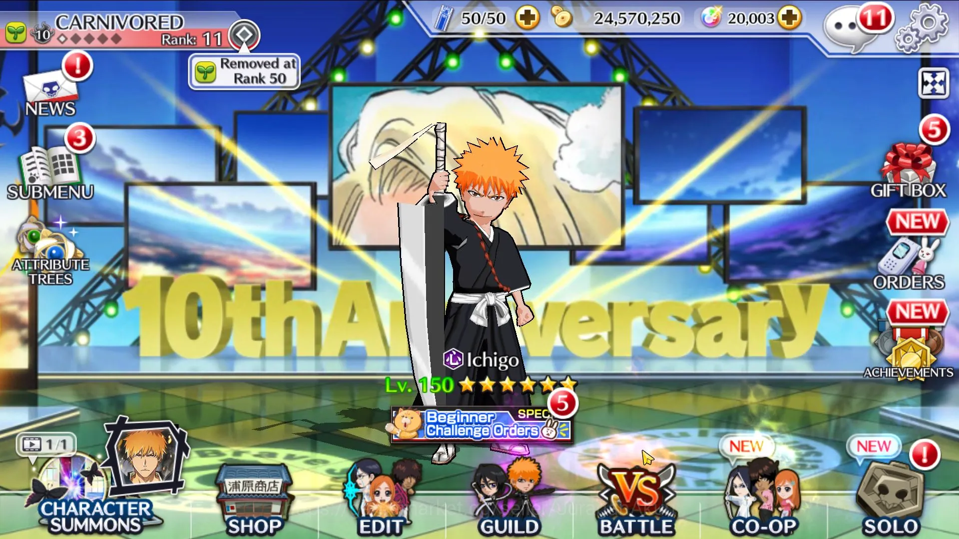 Bleach: Brave Souls Accounts Mid-Tier [GLOBAL]Fresh Story Hard +20k Orbs|White 8th Anniv LV200,Yumichika Manor 5