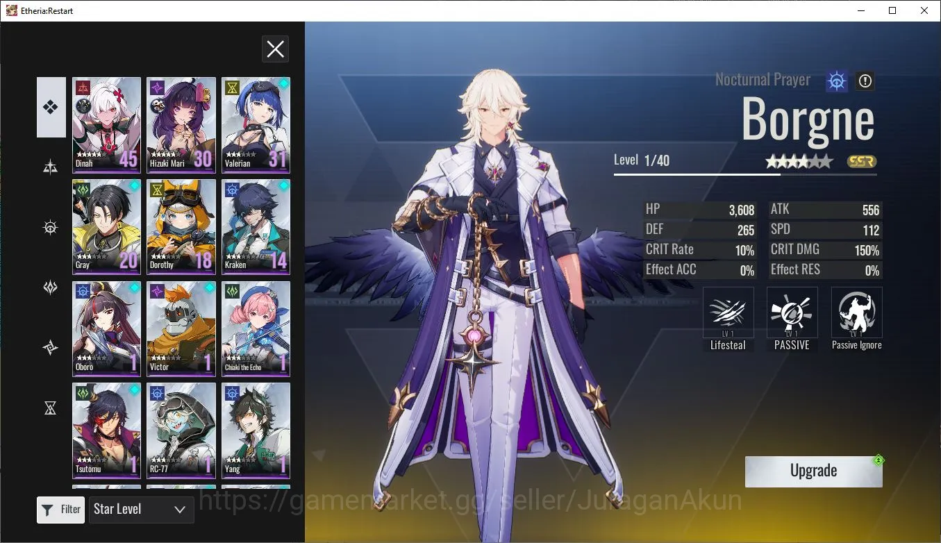 Etheria: Restart Accounts Mid‑Tier Global-S12|6 SSR(Lian,Rahu,Fuqiu,Tiamat,Hoyan,Borgne) 24 SR Animus |Male MC|Log Google 5