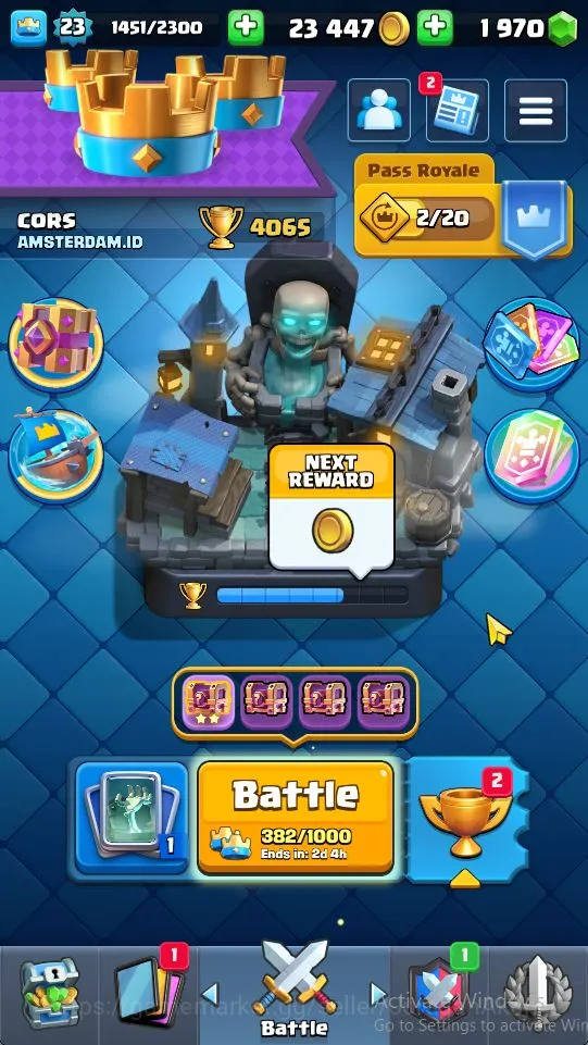 Lvl 23|Trophy 4065|KTL 9|Limited Skin| Card 70 | 2 Evo, 2 Legend, 19 Epic, 23 Rare, 26 Common | 1970 Gems |Take Email(CR1147) Clash Royale Midgame Lvl 23|Trophy 4065|KTL 9|Limited Skin| Card 70 | 2 image 1