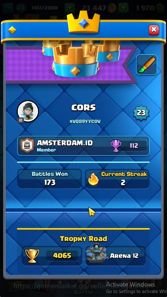 Clash Royale Accounts Midgame Lvl 23|Trophy 4065|KTL 9|Limited Skin| Card 70 | 2 Evo, 2 Legend, 19 Epic, 23 Rare, 26 Common 4