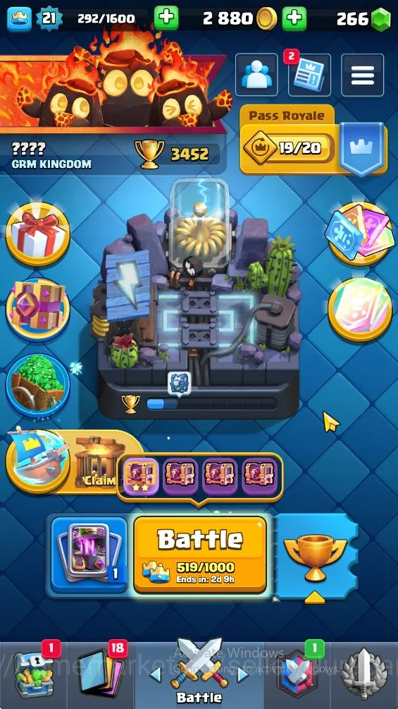 Lvl 21 | Trophy 3452 | KTL 8 | Card 99 | 2 Evo, 15 Epic, 24 Rare, 26 Common | 266 Gems |Take Email(CR1133) Clash Royale Midgame Lvl 21 | Trophy 3452 | KTL 8 | Card 99 | 2 Evo, 15 image 1