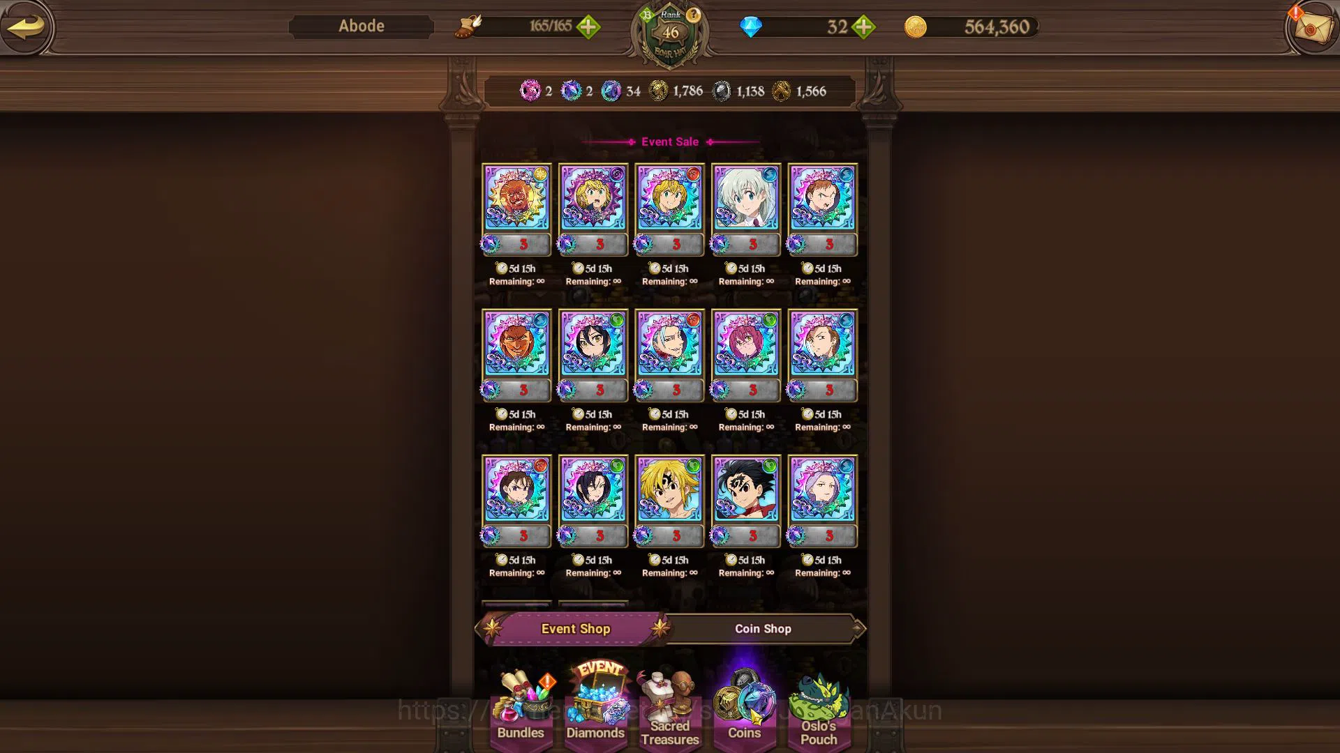 The Seven Deadly Sins: Grand Cross Accounts Midgame Asia|4,1M CC|5 UR+Many Collab[Aot,Tensura,Overlord,Re:Zero,Stranger 13