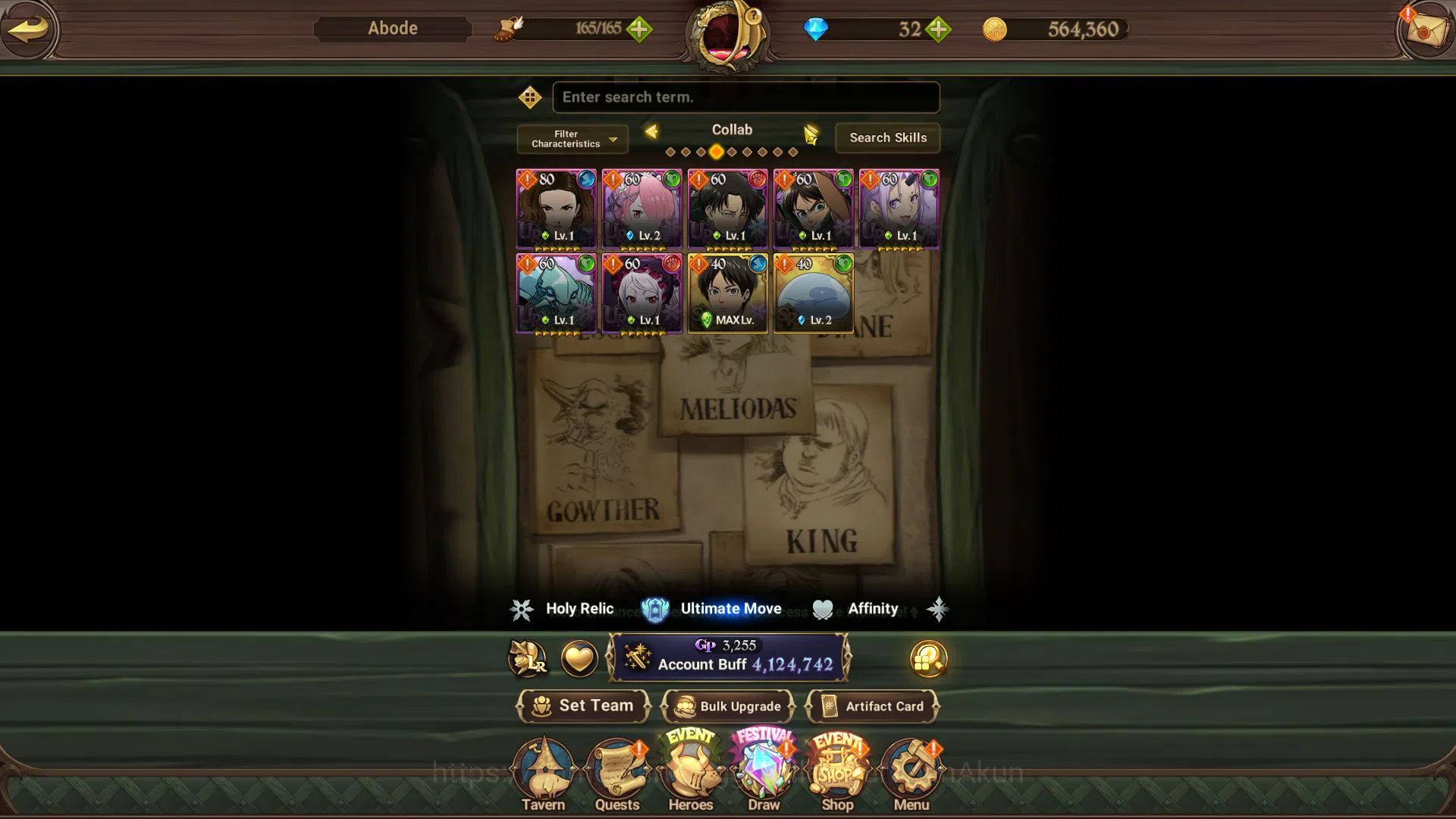 The Seven Deadly Sins: Grand Cross Accounts Midgame Asia|4,1M CC|5 UR+Many Collab[Aot,Tensura,Overlord,Re:Zero,Stranger 4