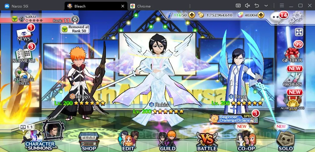Bleach: Brave Souls Accounts Mid-Tier [GLOBAL] 40K Orbs | Rukia 10th,Nelliel+Rangiku Swimsuit25,Aizen Renewed,etc| Check SS 7