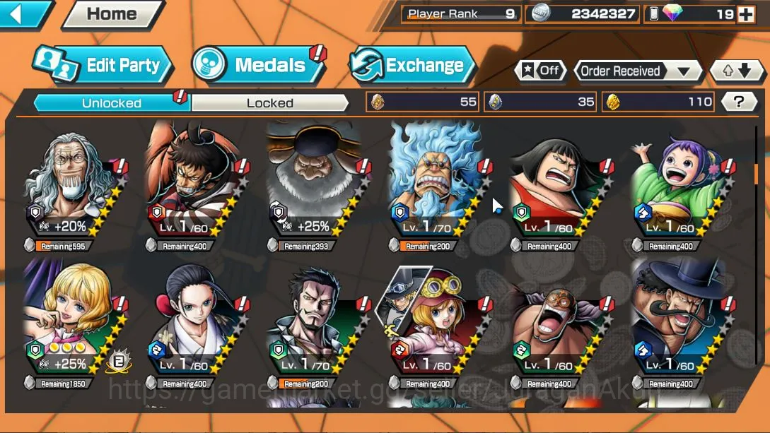 One Piece Bounty Rush Accounts Mid-Tier Global|2 META EX|Pirates Gol D Roger, Elders St. Jaygarcia Saturn|Rank 9|Log 4