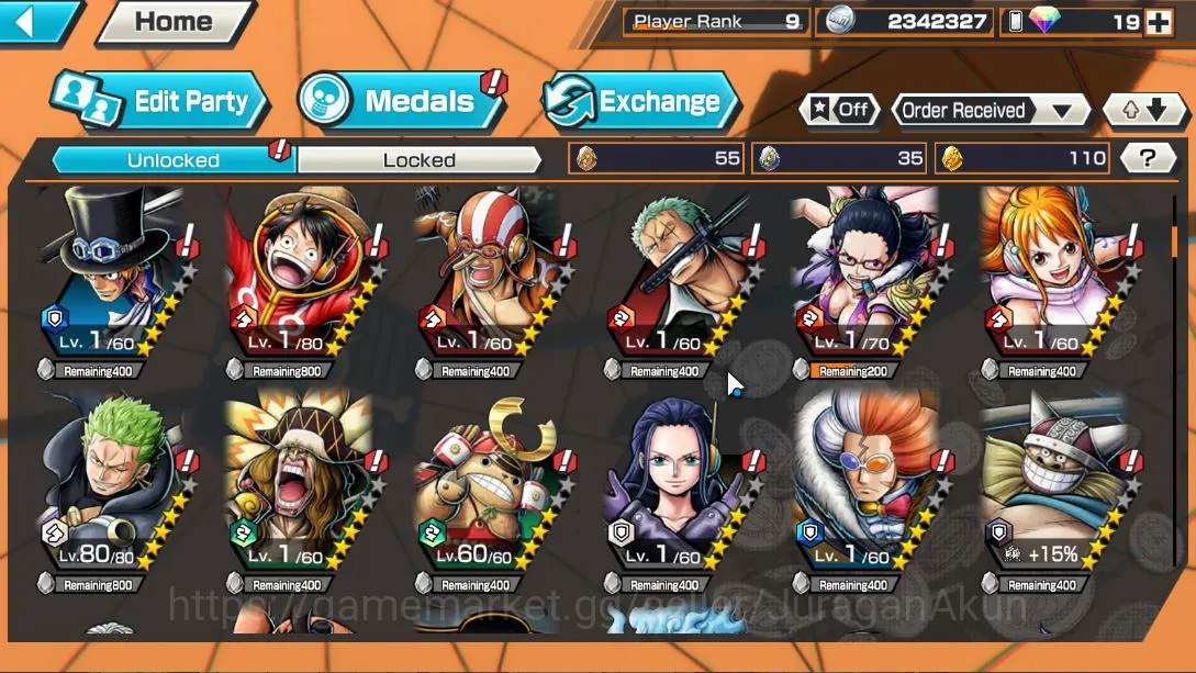 One Piece Bounty Rush Accounts Mid-Tier Global|2 META EX|Pirates Gol D Roger, Elders St. Jaygarcia Saturn|Rank 9|Log 5