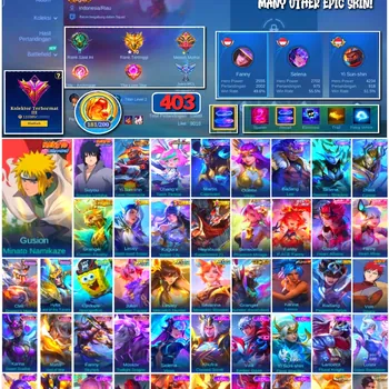 Mobile Legends: Bang Bang Accounts #4279 403 Skins | Yi Sun-shin Lone Destructor (COLLECTOR) | Gusion Minato Namikaze