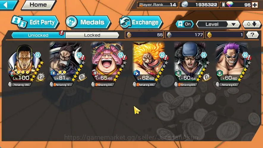 One Piece Bounty Rush Accounts Mid-Tier Global | 6 Meta Extreme (Borsalino,FilmZ Zephyr,Kaido,Olin,Kuzan,Charlotte 2
