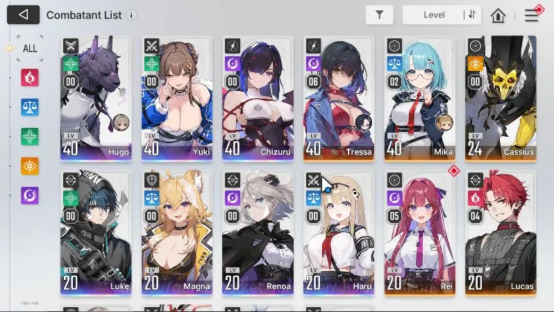 Chaos Zero Nightmare Accounts Global Lv36|7 SSR(Hugo,Yuki,Chizuru,Luke,Magna,Renoa,Haru) 9SR(TressaM6,ReiM5,Etc) 13Sr 3