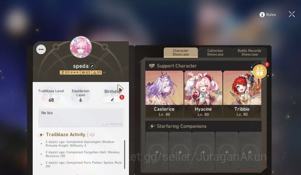 Honkai Star Rail Accounts Mid Game ASIA|TL 68| 7 Limited |Castorice E1+Sign,Cyrene+Sign,Hyacine,B3,Ruan Mei,Luocha,Etc|Mc 2