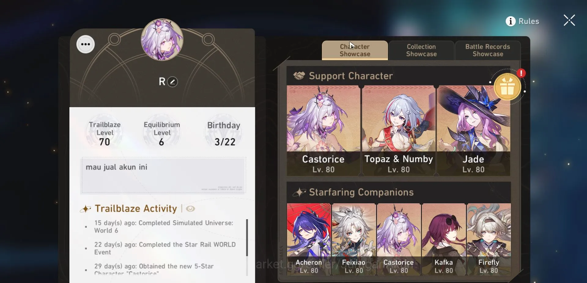 Honkai Star Rail End Game ASIA [TL70] 16 Limited (Castorice,Kafka+Sign, Fire image 1