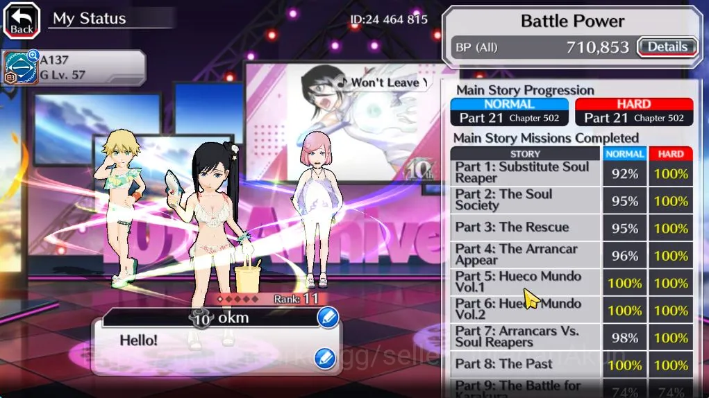 Bleach: Brave Souls Accounts Mid-Tier [Global] 47k Orb | Rukia10thAnniv, 3 BTW[Macy,Noel,Ninny],Kon,Ichigo Crescent 5