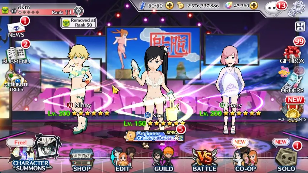 Bleach: Brave Souls Accounts Mid-Tier [Global] 47k Orb | Rukia10thAnniv, 3 BTW[Macy,Noel,Ninny],Kon,Ichigo Crescent 7
