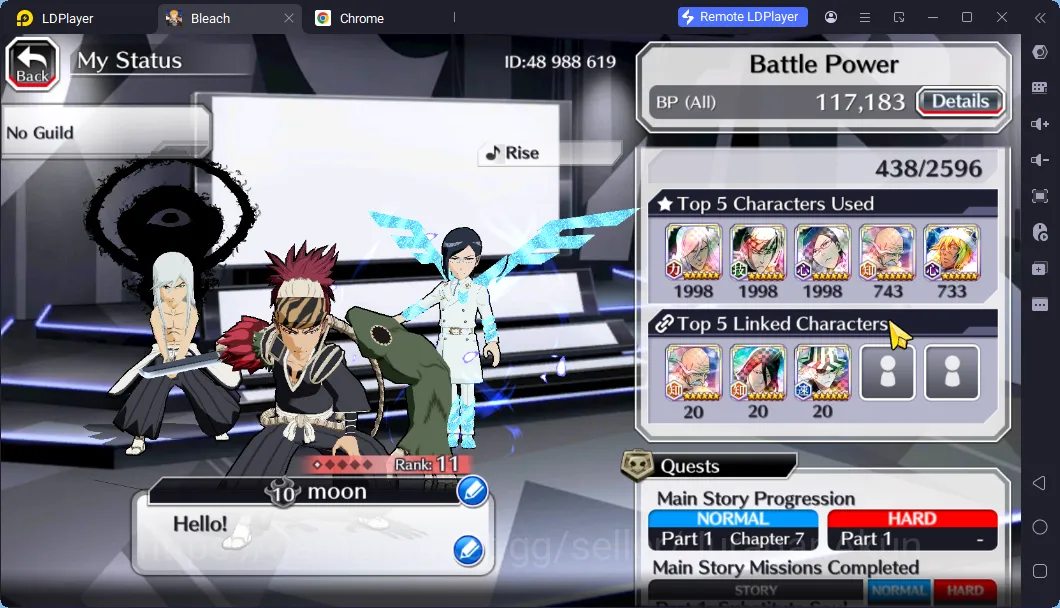 Bleach: Brave Souls Accounts Mid-Tier GLOBAL 10K Orb|5 Char 5/5(Jushiro TYBW25,OhRtsu TYBW24,Toshiro TYBW24,Byakuya