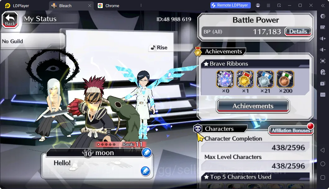 Bleach: Brave Souls Accounts Mid-Tier GLOBAL 10K Orb|5 Char 5/5(Jushiro TYBW25,OhRtsu TYBW24,Toshiro TYBW24,Byakuya 2