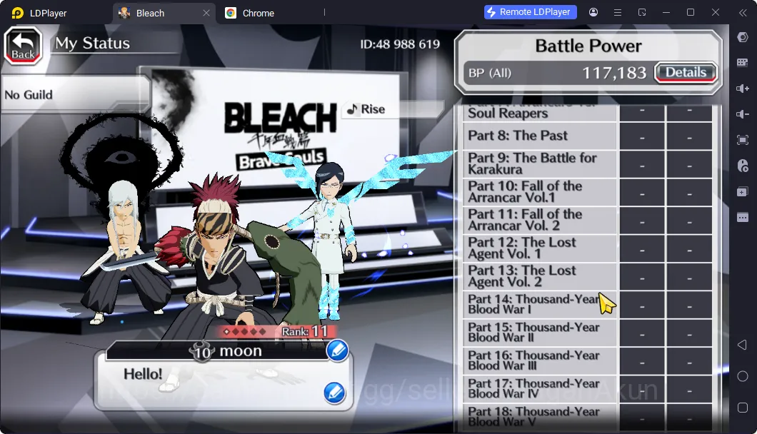 Bleach: Brave Souls Accounts Mid-Tier GLOBAL 10K Orb|5 Char 5/5(Jushiro TYBW25,OhRtsu TYBW24,Toshiro TYBW24,Byakuya 3