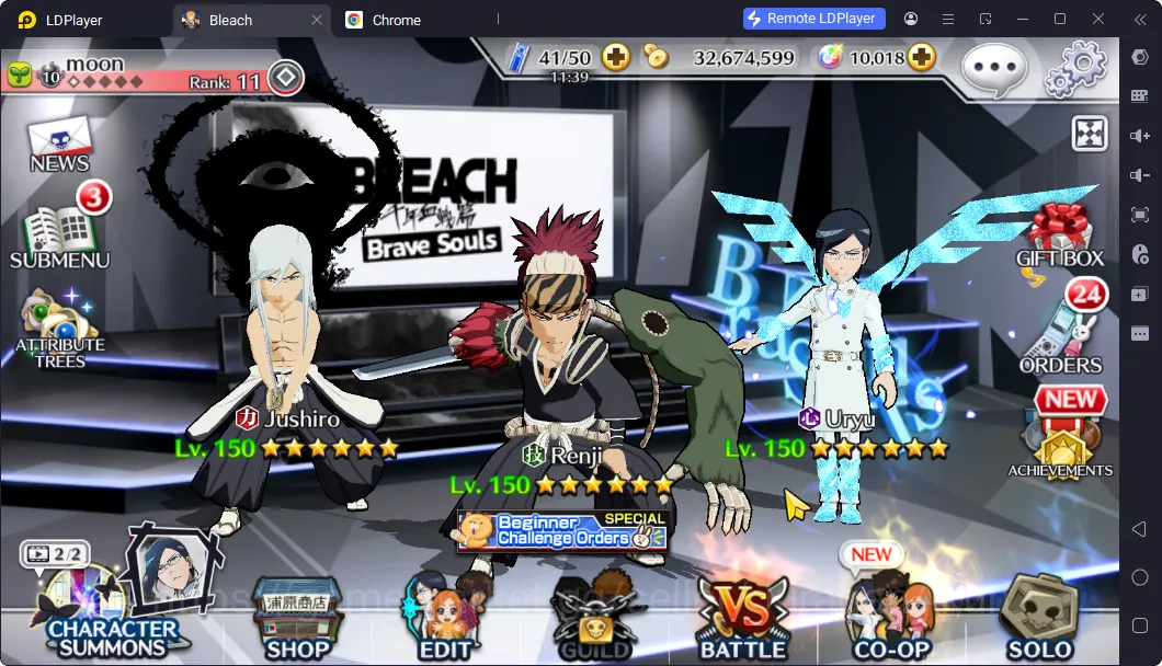Bleach: Brave Souls Accounts Mid-Tier GLOBAL 10K Orb|5 Char 5/5(Jushiro TYBW25,OhRtsu TYBW24,Toshiro TYBW24,Byakuya 4